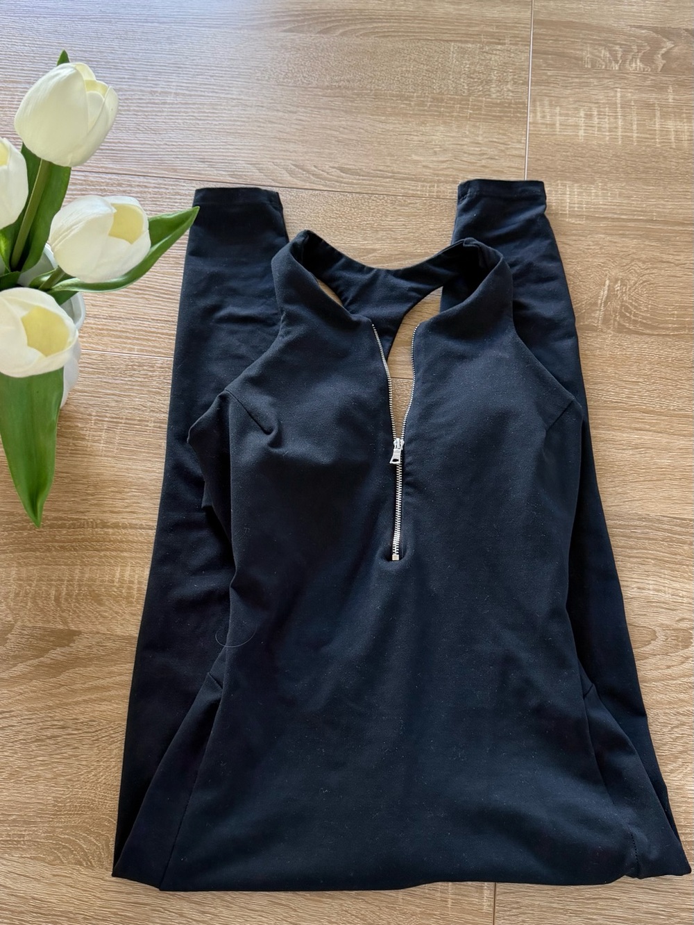 Bombshell Sportswear Black Jumpsuit Zip-Front